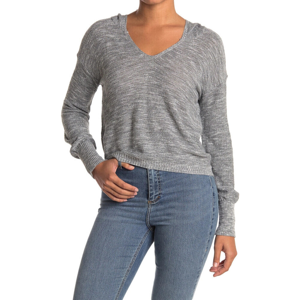 Abound X Nordstorm Marled Knit Hoodie Sweater In Black Marl Size S Made In USA